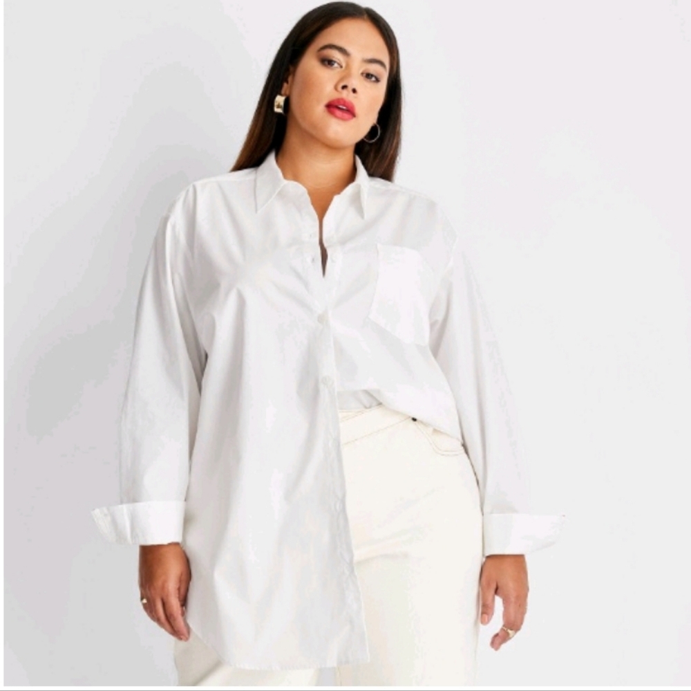 Women’s White Button-Down Shirt - Classic Oversized Button Front